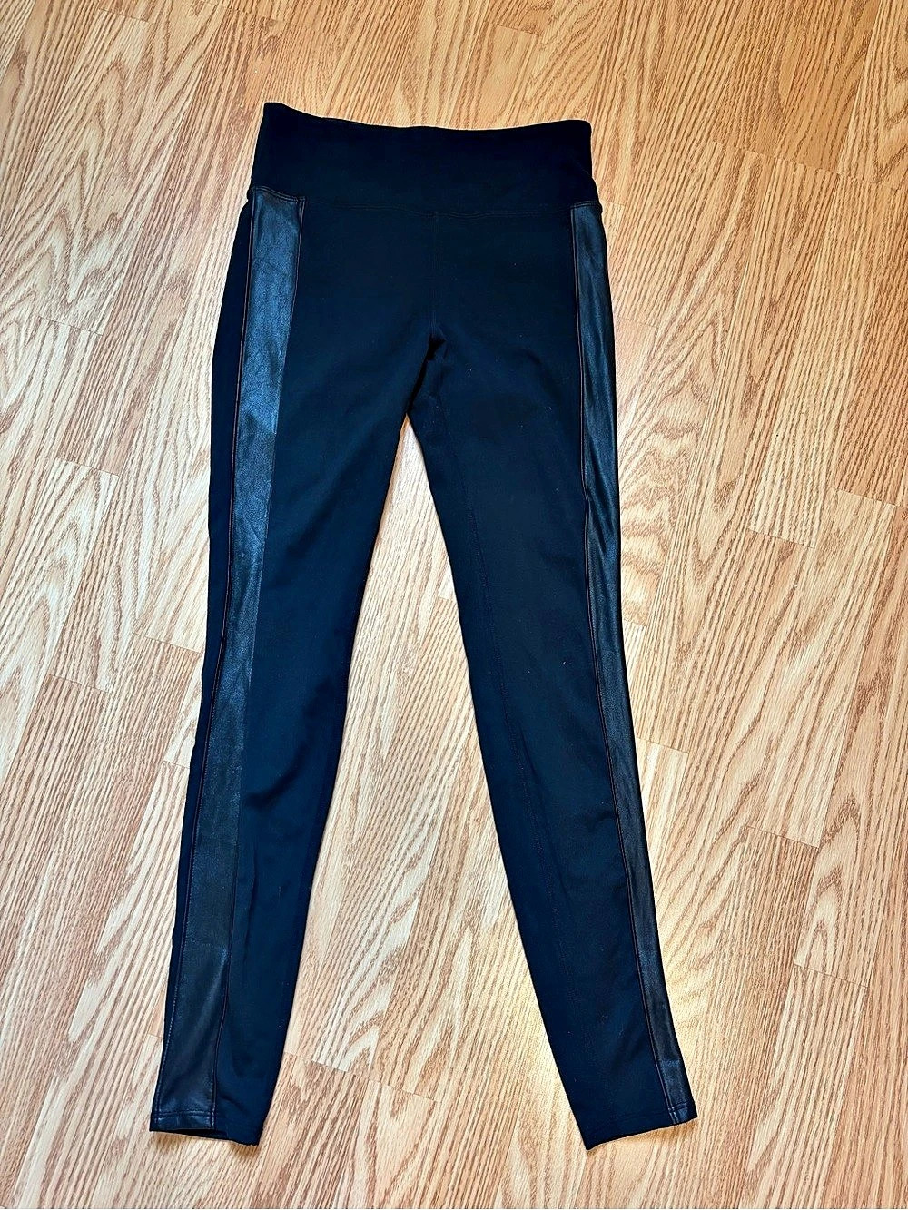Athleta Faux Leather Side Stripe Tux Metro High Rise Leggings Black Womens